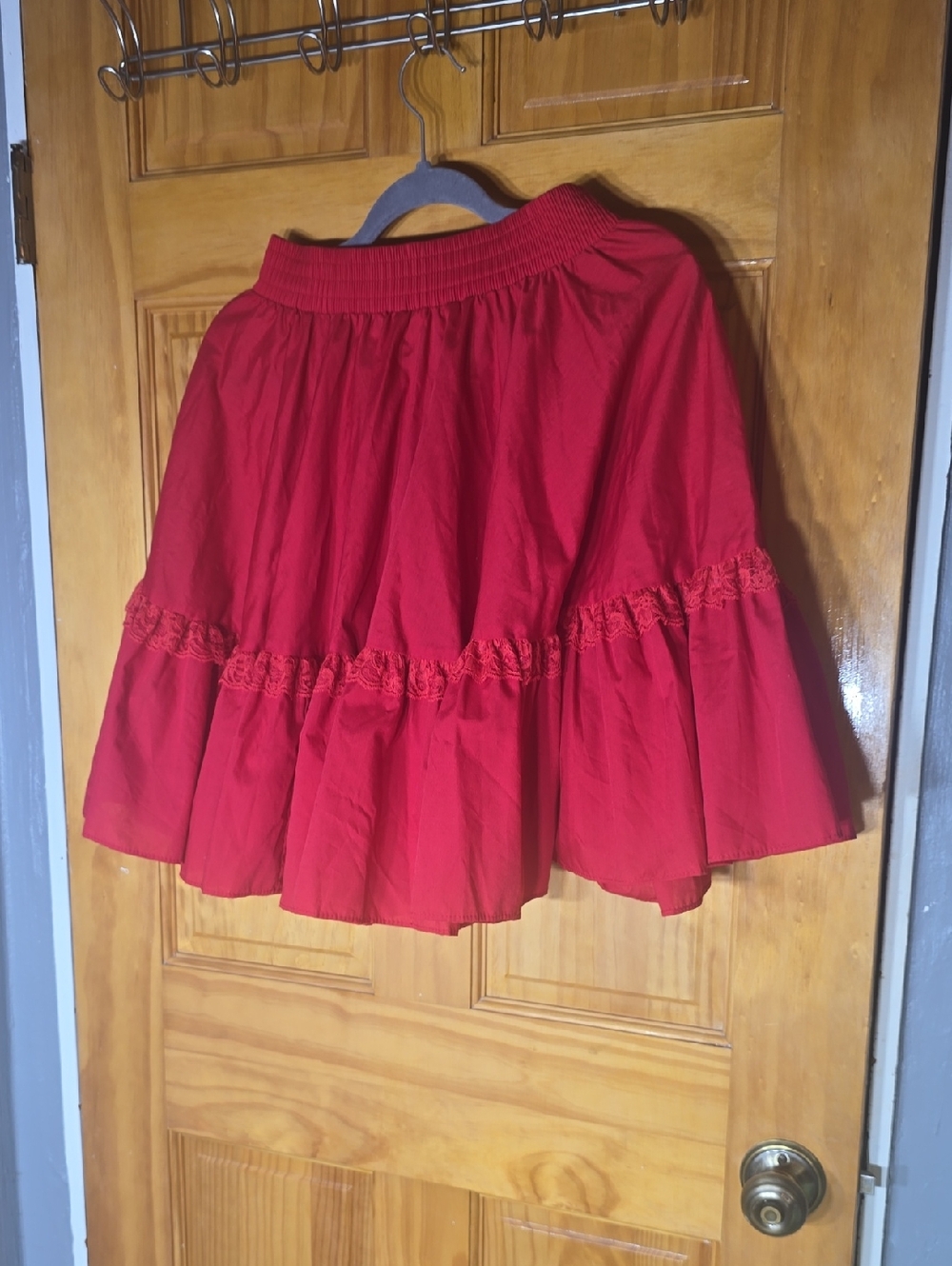 Red Tiered Cotton Poly Skirt Made In USA Size Small Box 1